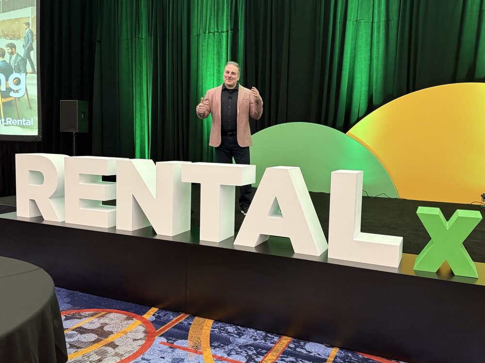 Achille Ettorre delivering a keynote at the RentalX equipment rental conference
